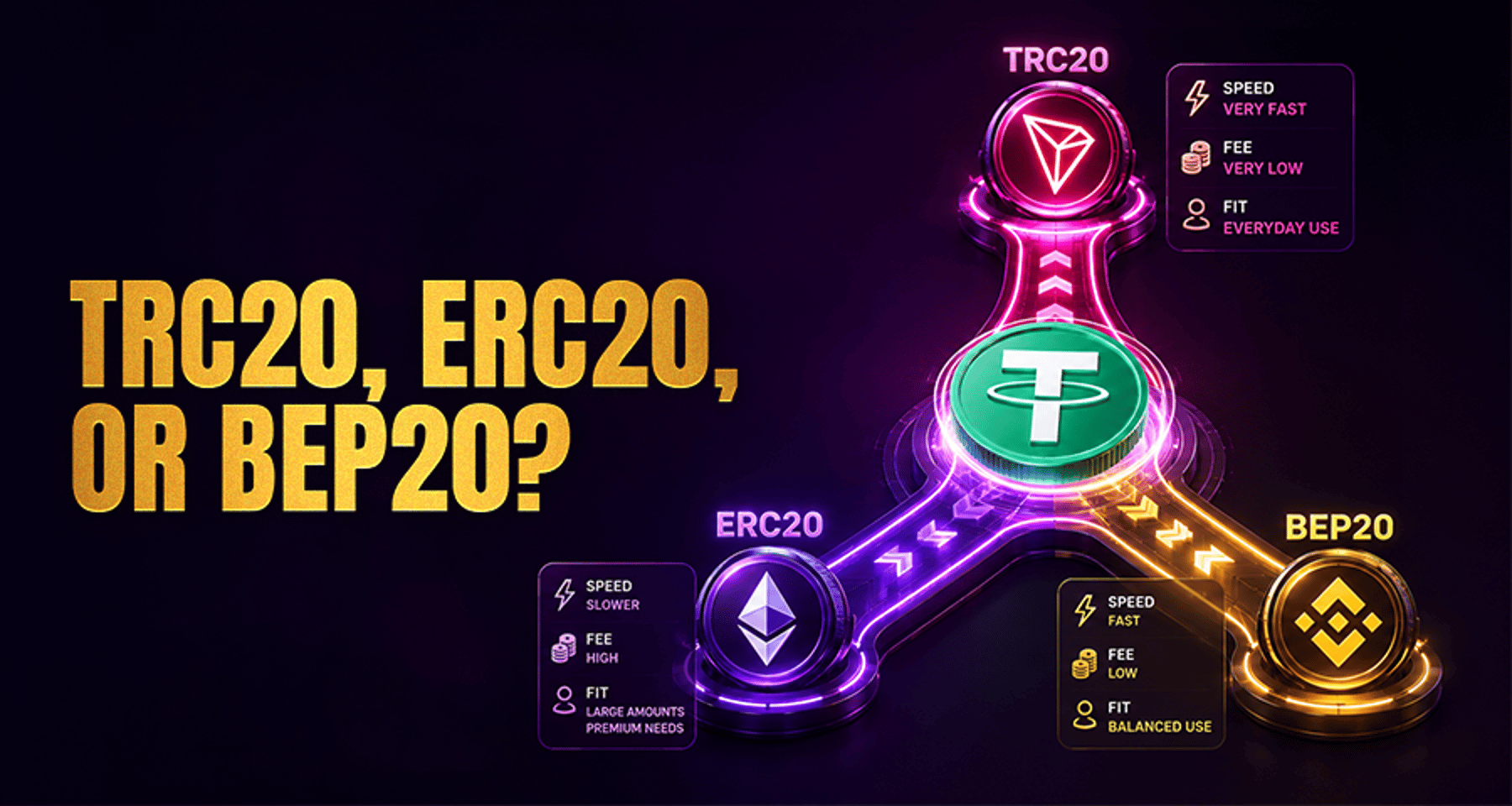 USDT Withdrawal Networks: TRC20, ERC20, and BEP20 Compared